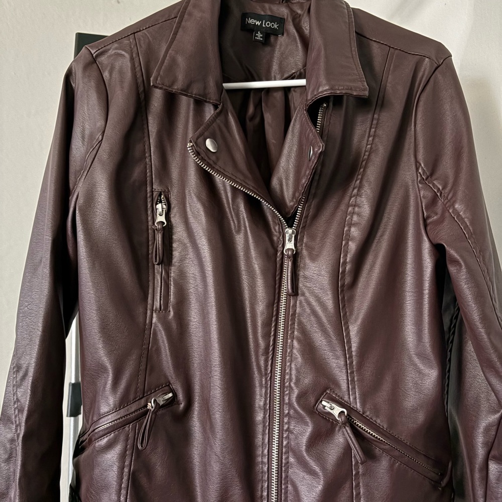 New Look Women's Dark Brown Faux Leather Jacket